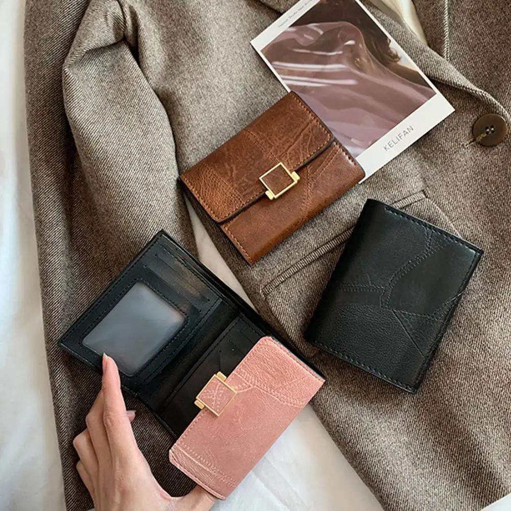 Women Wallet Vintage Short Leather Small Purse Mini Female Fashion Multi-Card Card Holder Coin Purse Multi-functional Clutch Bag