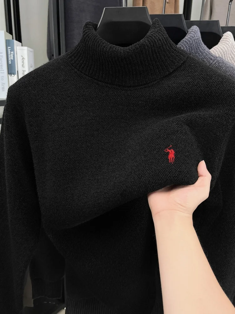 

High end brand luxury new men's sweater high neck winter warm plush fashion Paul pony embroidery casual comfort knitted pullover