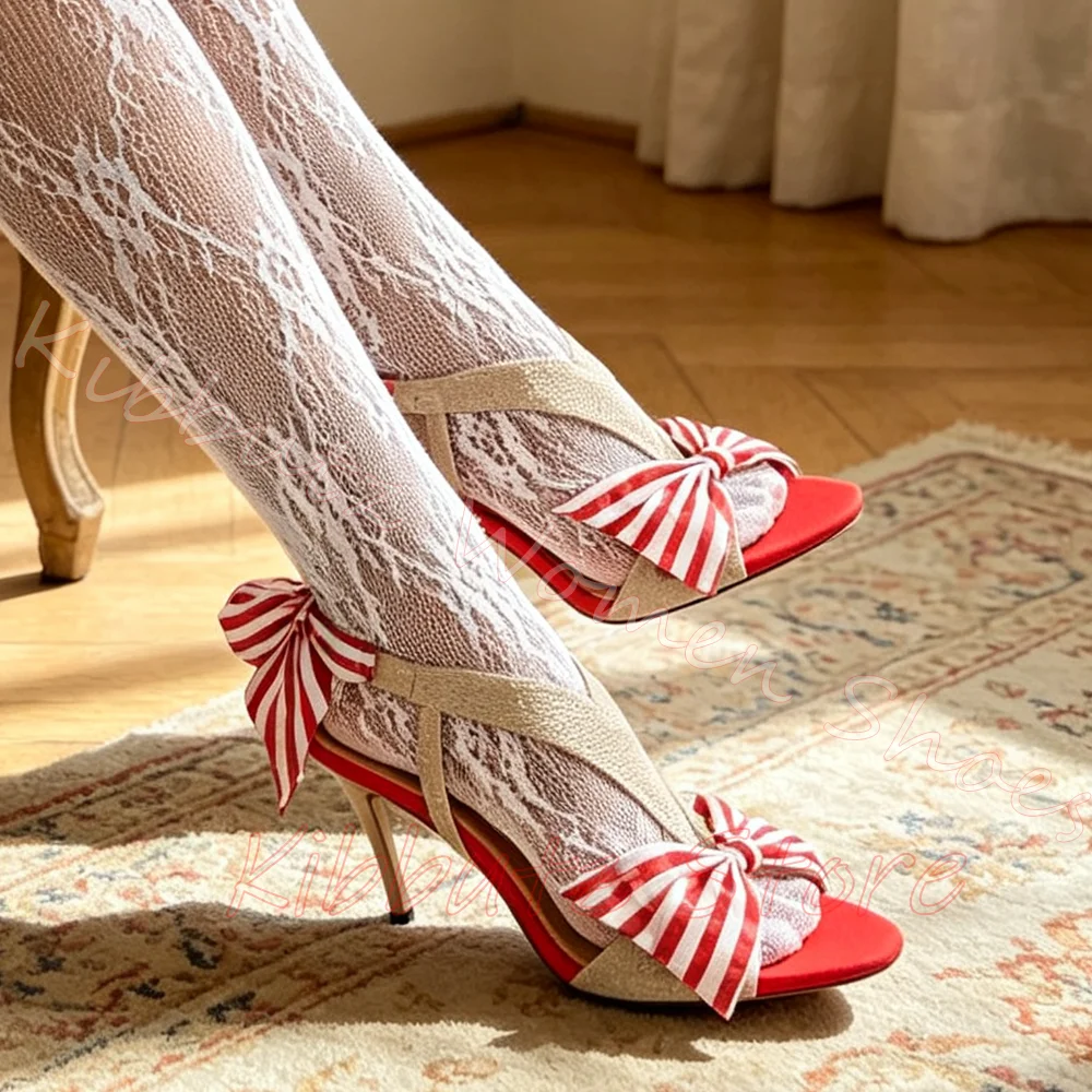 Sandals Satin Bow Tie Strap Open Toe Sexy Party Shoes Ladies Summer Wedding High Heels Fashion Footwear Mixed Color Leather New view 5