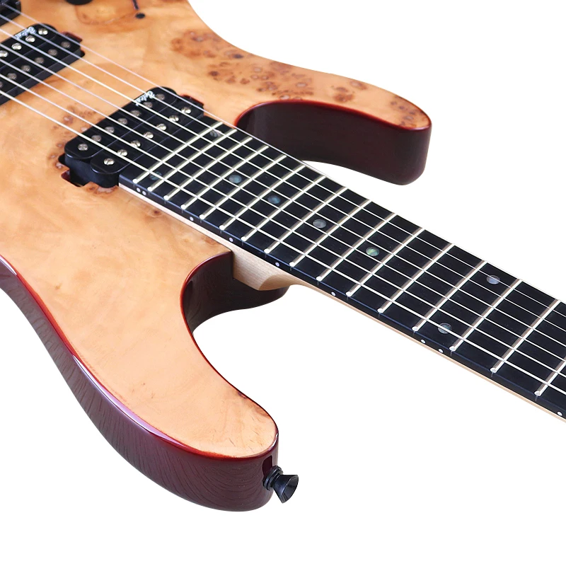 Electric Guitar Left Hand 7 String Tree Burl Top 39 Inch Solid Okoume Wood Body Shape Headstock Fast Delivery