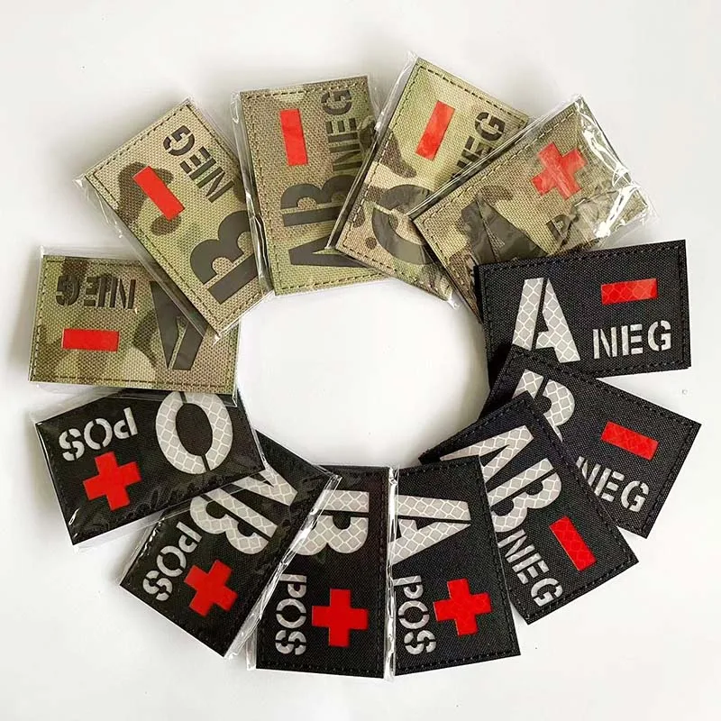 IR Reflective Blood Type A B AB O NEG POS Emblemen Armband Stickers,Tactical Badges Hook and Loop Patch Glow in Dark on Backpack