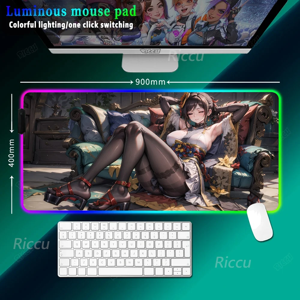 Genshin Impact Chiori Anime electronic sports HD printing Large size RGB Game Keyboard LED For Large game accessories Mouse Pad