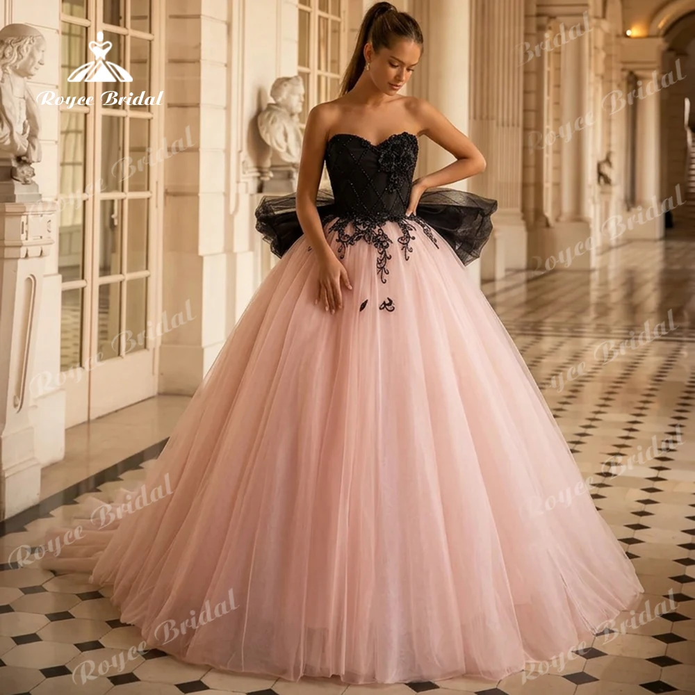 Vestido de fiesta de tul rosa rubor, vestido de noche con gran lazo de tul, vestido de noche sin tirantes, vestidos formales de noche para mujer, personalizados