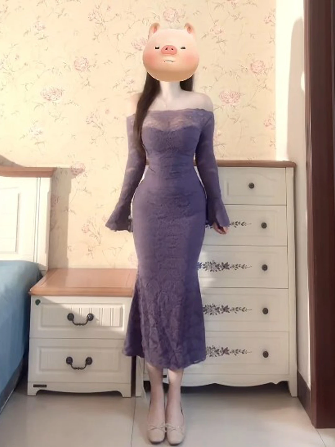 

Pure Desire Sexy Lace Trim oulder Long Dr Unique Beautiful Purple Spring Cotton High Waist Slim Fit Home Casual Date