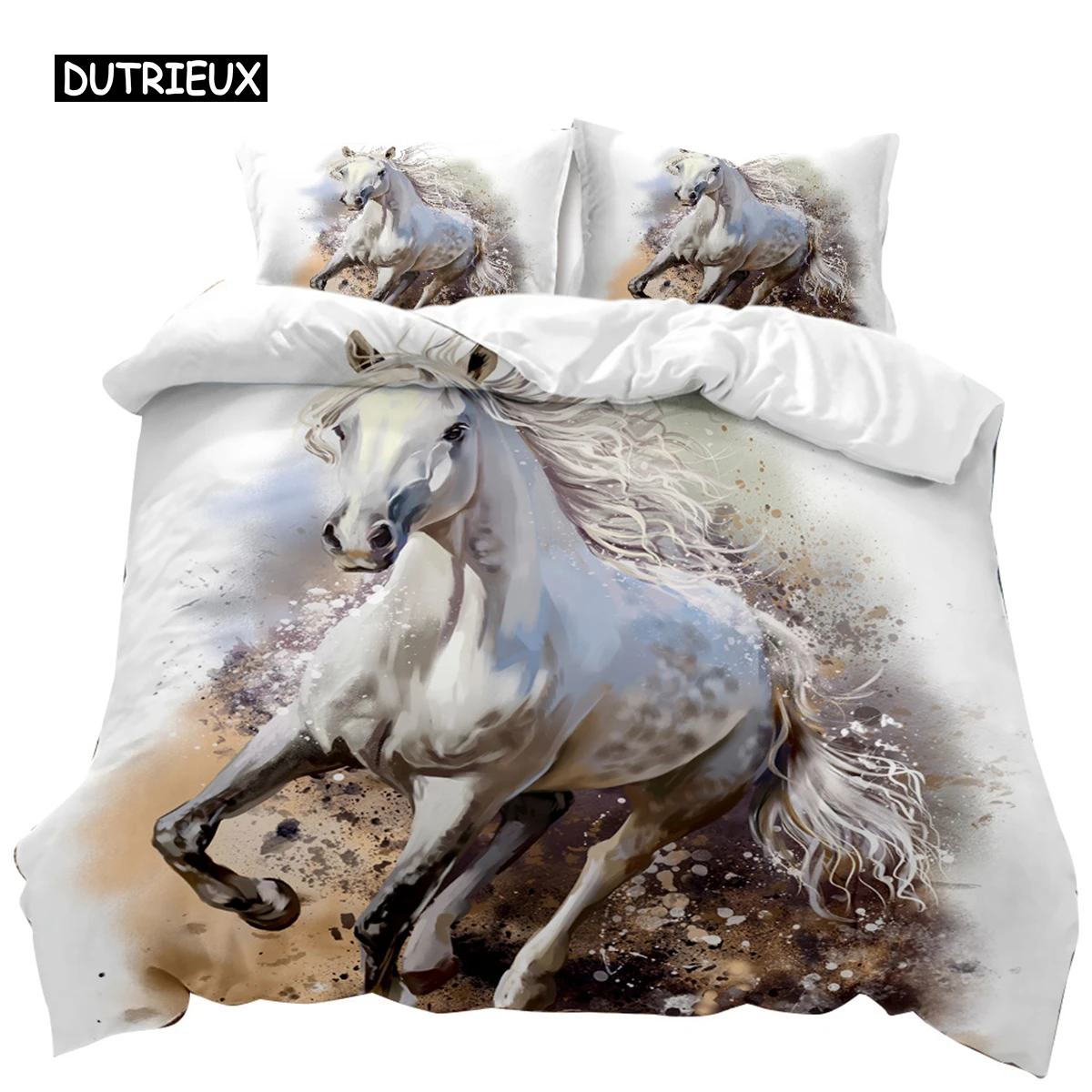 Horse Duvet Cover Set 3D Steed Print Comforter Cover Wildlife Bedding Set Animal Polyester Quilt Cover Double Queen King Size