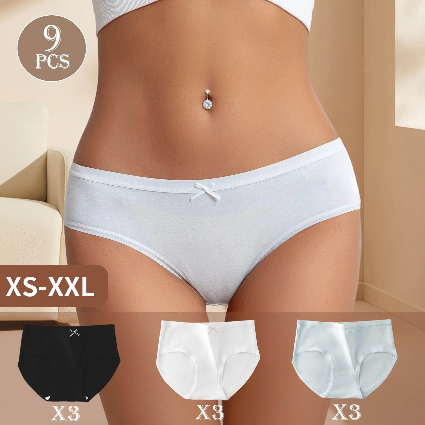 

9 шт. женское хлопковое нижнее белье, однотонные трусики с низкой талией, простые дышащие, приятные для кожи трусы, спортивное повседневное нижнее белье для девочек