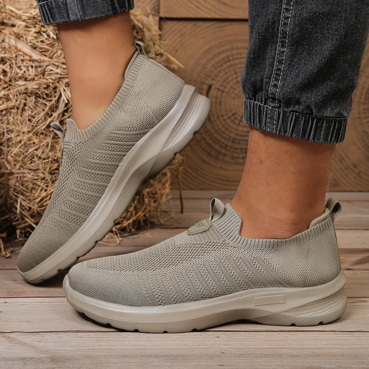 Men's Breathable Knit Sock Sneakers, Slip-On Non-slip Lightweight Walking Shoes,Comfortable Elastic Sport Trainers,Drop Shipping