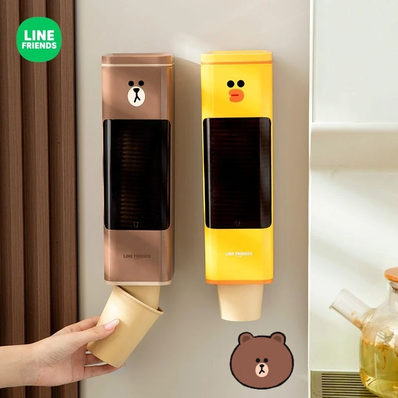 LINE FRIENDS Brown Cony anime cartoon cute cup holder Kawaii home office disposable cup storage box cup dispenser gift wholesale