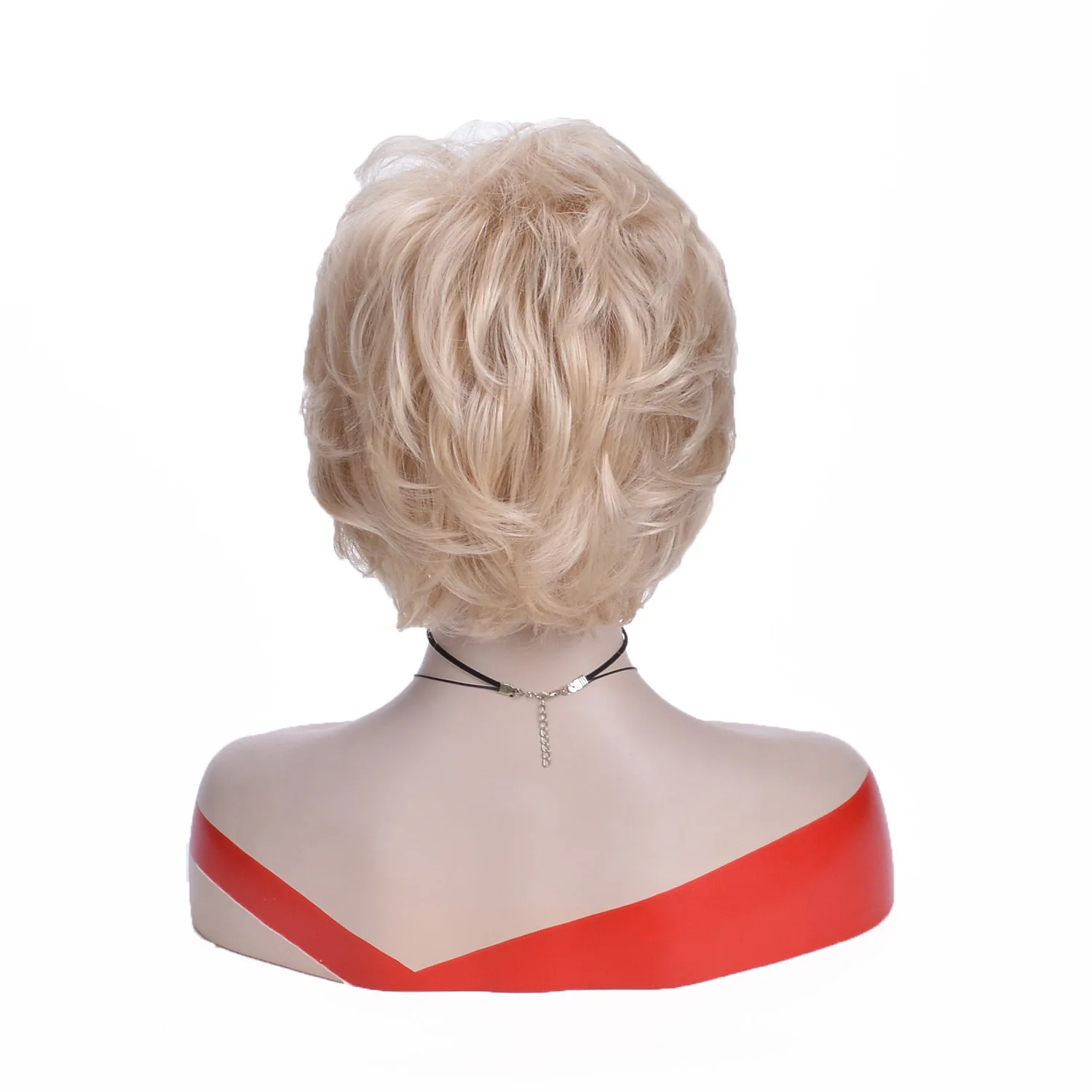 Ladies Short Blonde Curly Wig With Side Part Bangs Synthetic Wig For Women Daily Party Use