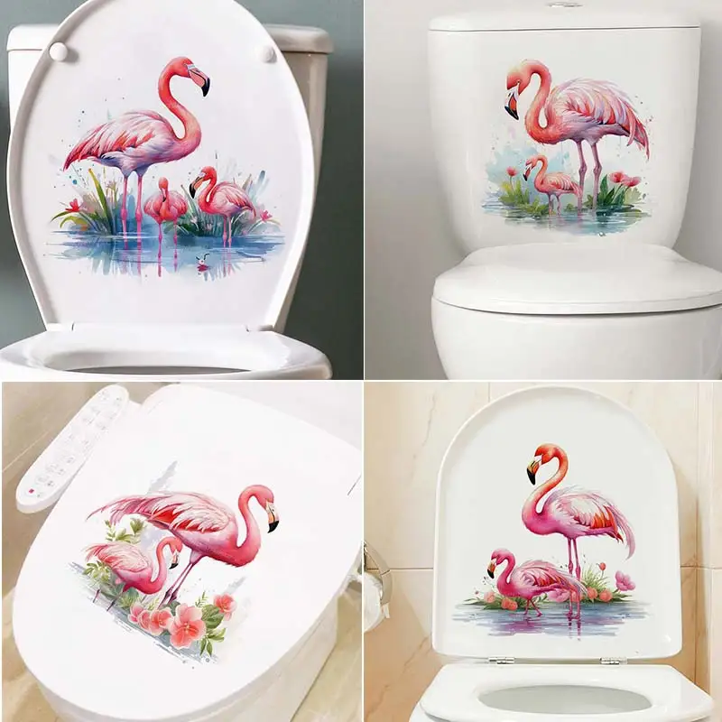 Funny Flamingo Toilet Sticker Bathroom Toilet Cover Sticker Wall Stickers Animal Wc  Fun For Home BathRoom Decoration M836