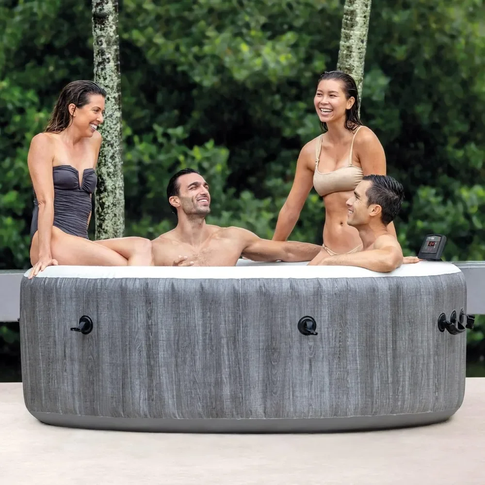 Outdoor Hot Tub with 4 Pack Side-Mounted Beverage and Snack Tray Accessories, Inflatable Hot Tub Bubble Jet Spa