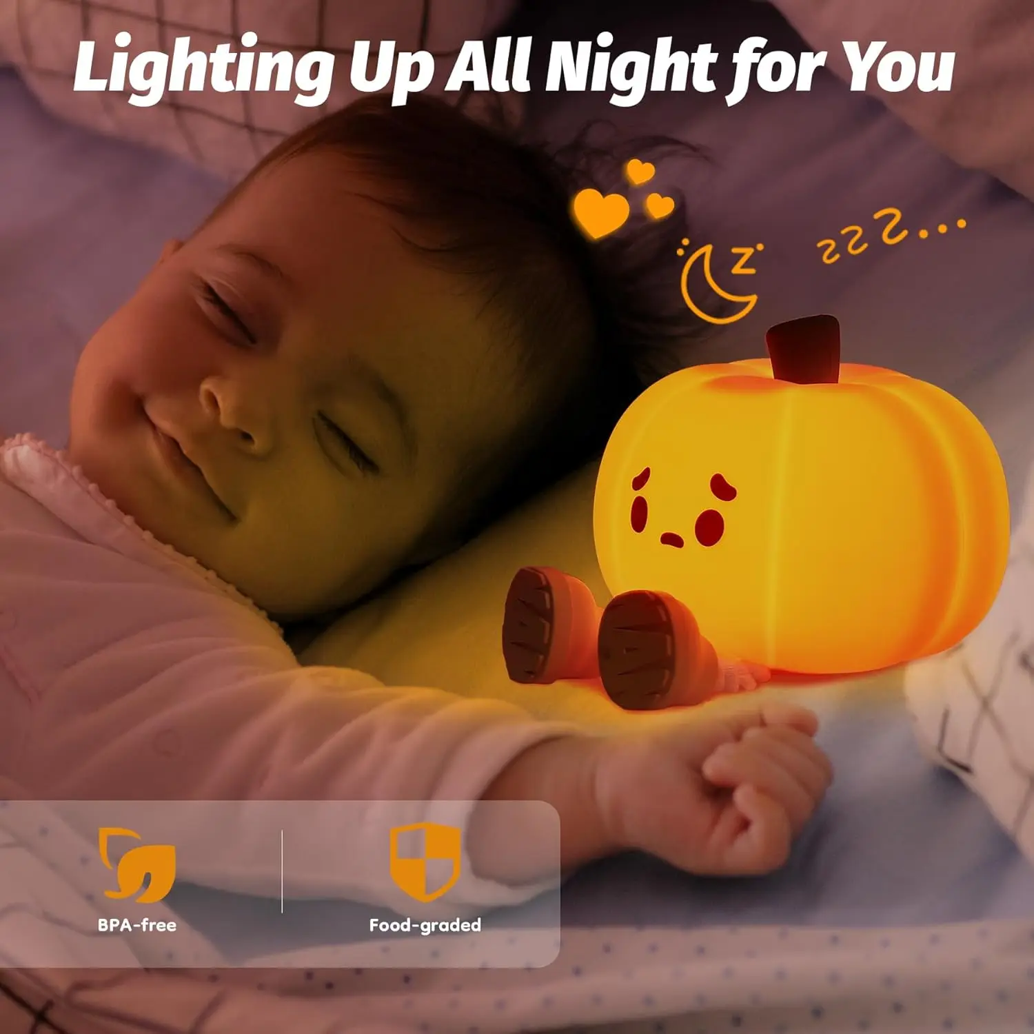 Pumpkin Silicone Night Light Kid Sleep Bedside Lamp Cute Children Gift Bedroom Soft LightingEye Protection Light Home Decoration