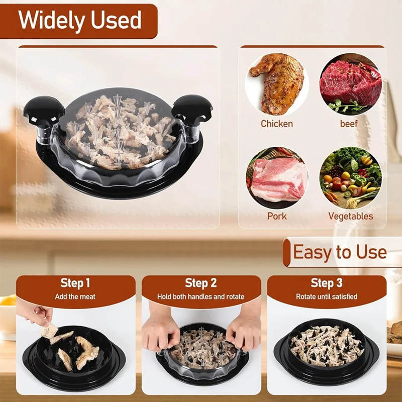 เครื่องหั่นเนื้อกรรไกรสำหรับทำอาหารไก่1ชิ้นมีด้ามจับและฐานที่ไม่ลื่นไถลสีดำ