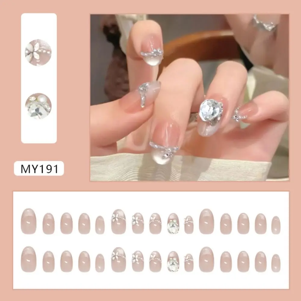 30 pezzi manicure unghie finte ovali occhi di gatto scintillanti strass unghie finte perla stampa francese sulle unghie delle donne