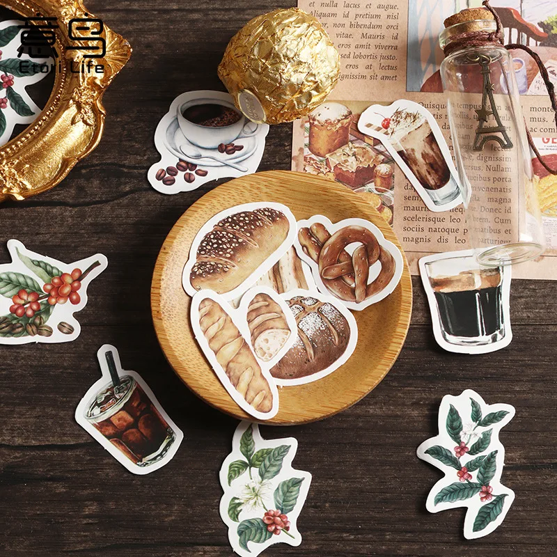 46pcs Stickers Vintage Style Classic Coffee Lovers Creative Materials Decorative Self-adhesive Stickers Painting Diy Stickers