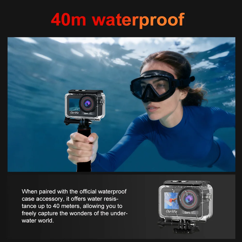 Ourlife 6K30FPS Action Camera 2.2 Inch Touch Screen 170° DVR 40M Waterproof Remote Control 5X Zoom Pre Record WiFi Sports Camera view 6