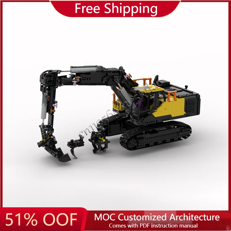 

2061 Parts Creative Yellow Large Excavator In Scale Building Block Model Display Assembly Toy For Children Popular Birthday Gift