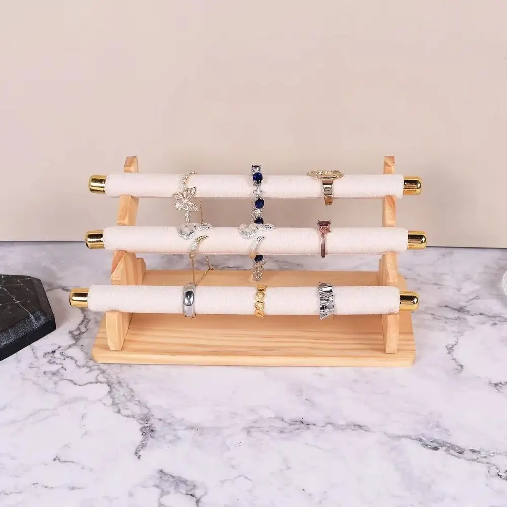 3-Tier Wooden Ring Holder Necklace Bracelet Multi-Layer Jewelry Organizer Space Saving Removable Ring Display Rack Women Girls