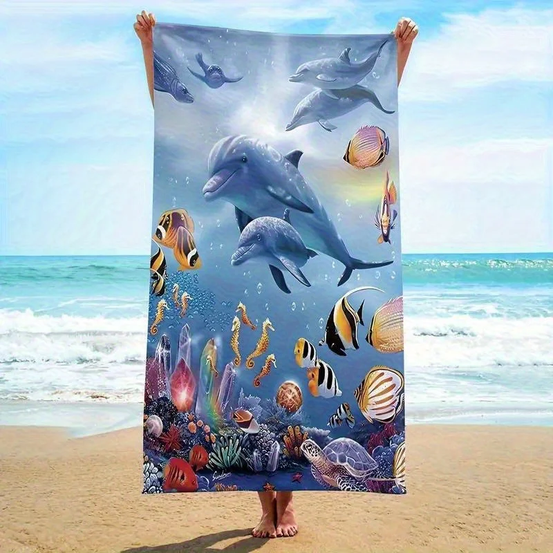 Toalla de playa con estampado de vida marina, manta a prueba de viento con protección solar para piscina, camping y viajes