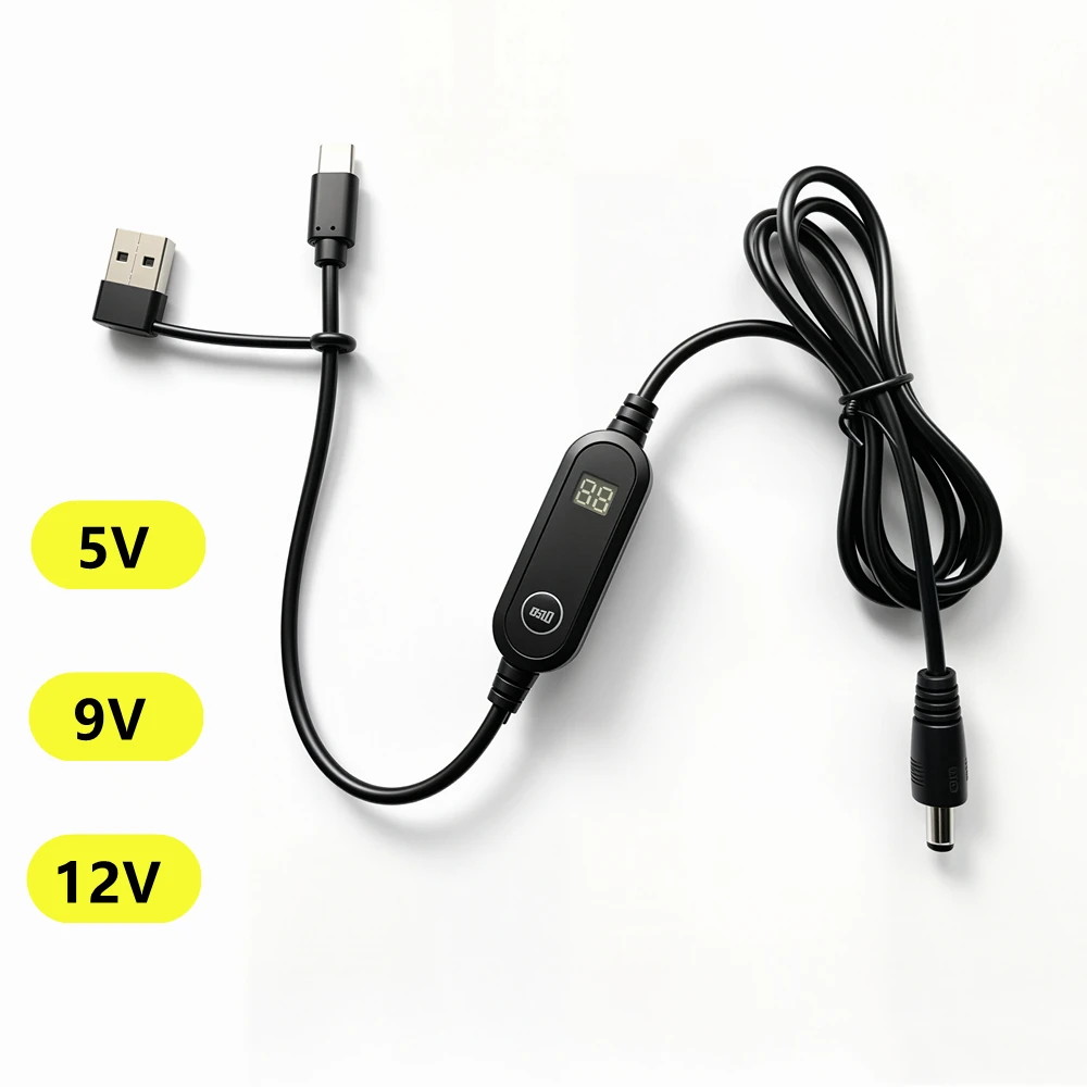 1/2 Pieces USB C to DC Power Boost PD Cable 5V/9V/12V 5.5*2.1mm Connector Fast Charging For Wifi Router TV BOX