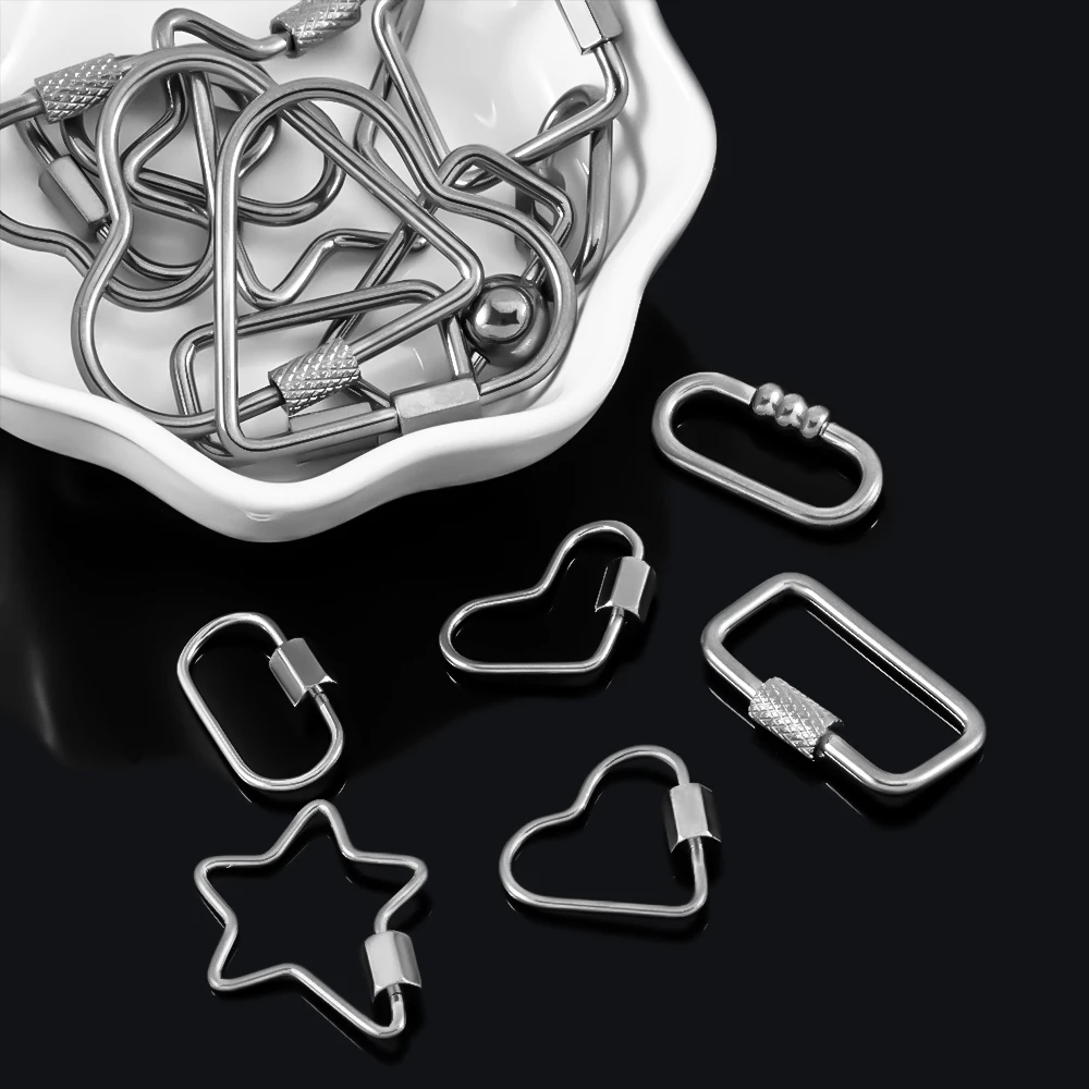 5 stücke Edelstahl D Oval Herz Form Locking Karabiner Schraube Clip Link Haken Für DIY Schlüsselbund Halter Halskette Schmuck Machen – Detail 4