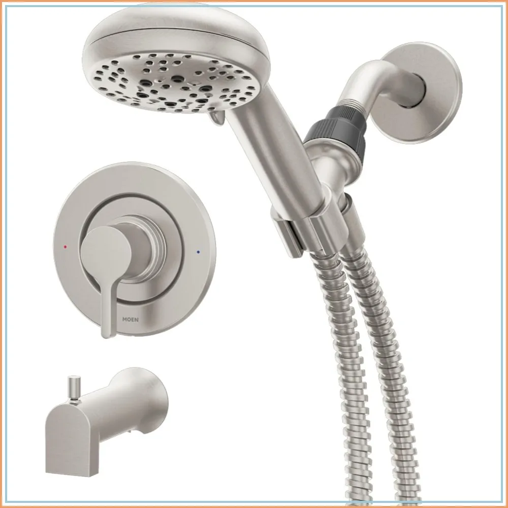 

Modern Shower Faucet with Handshower & Valve, Spot Resist Nickel, 2-Function Diverter, ADA Compliant, WaterSense