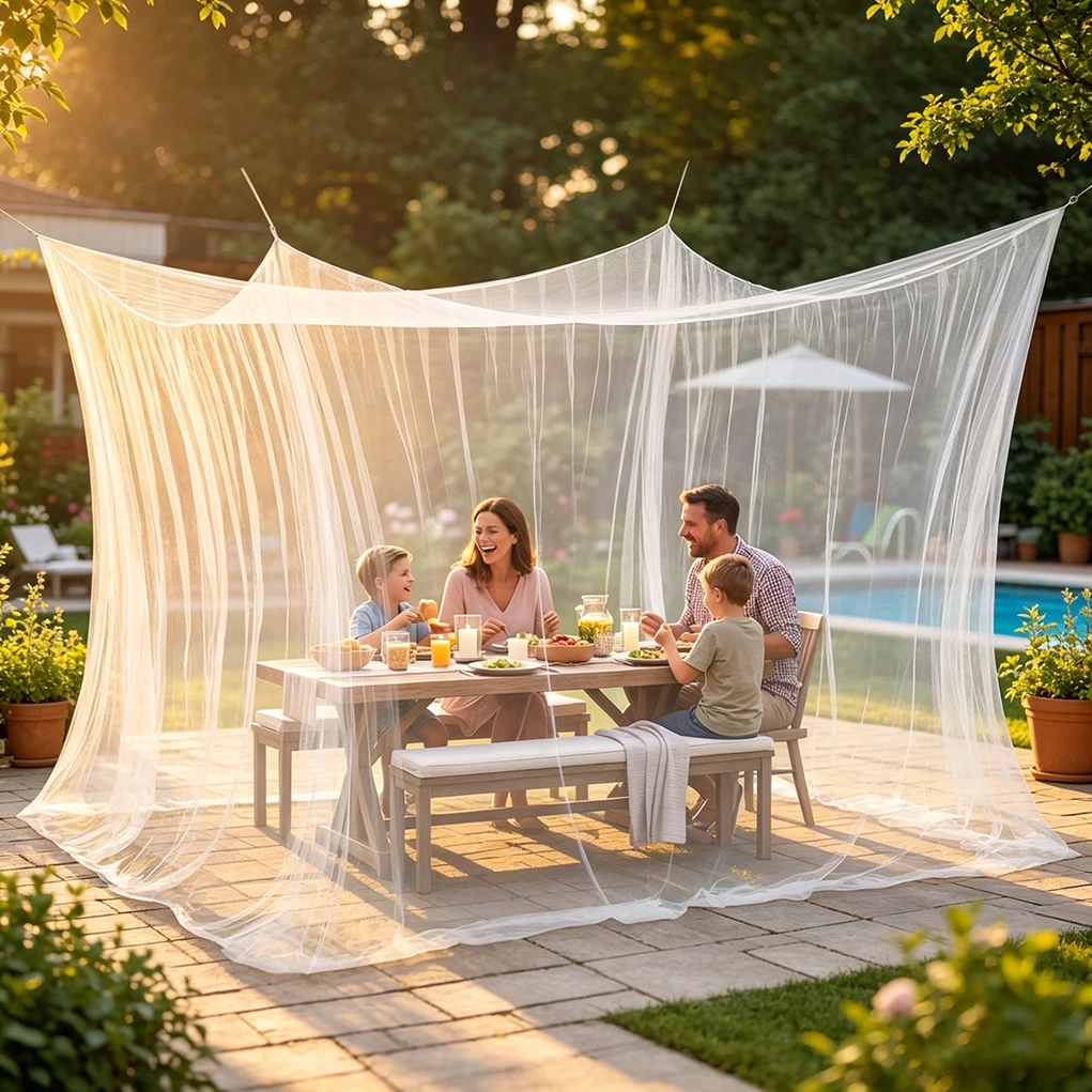 Large Mosquito Net with Hanging Rope for Patio Yard, Portable Outdoor Camping Mosquito Netting Breathable for Bedroom & Hammock