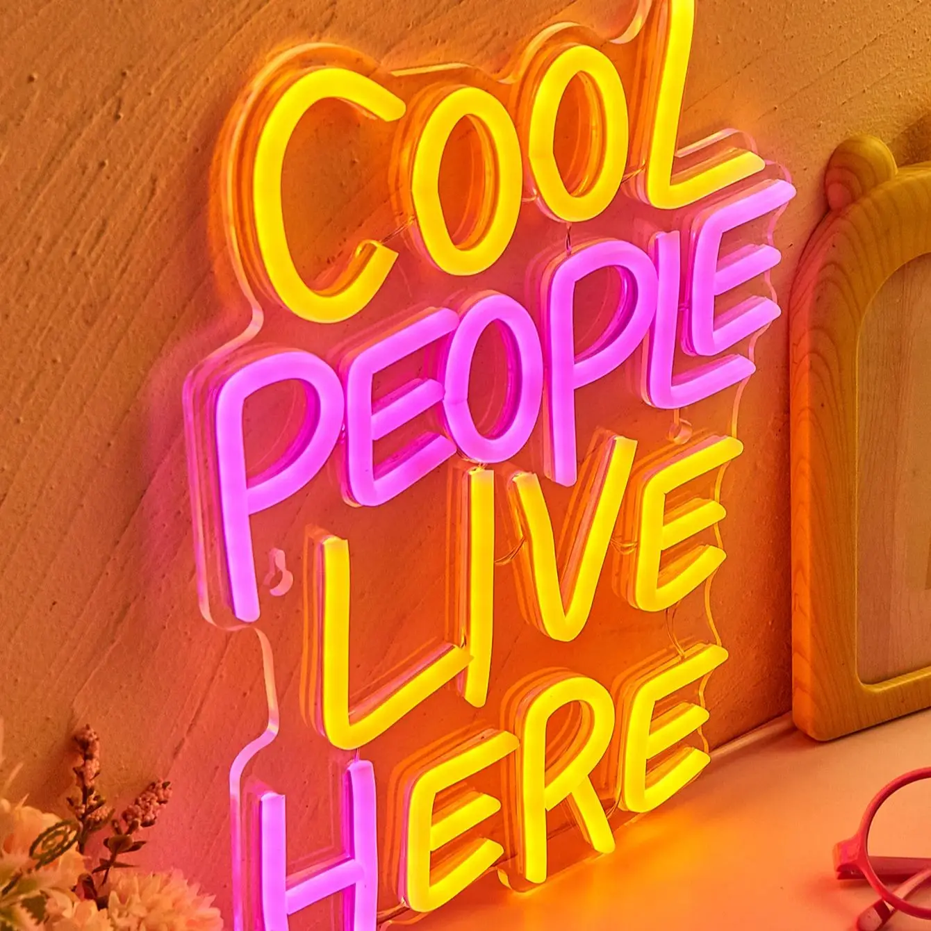 Chi-buy LED Neon Cool People Live Here Insegne al neon alimentate tramite USB Luce notturna Wall Art Camera Room Decor Lampada Insegne Regalo di compleanno