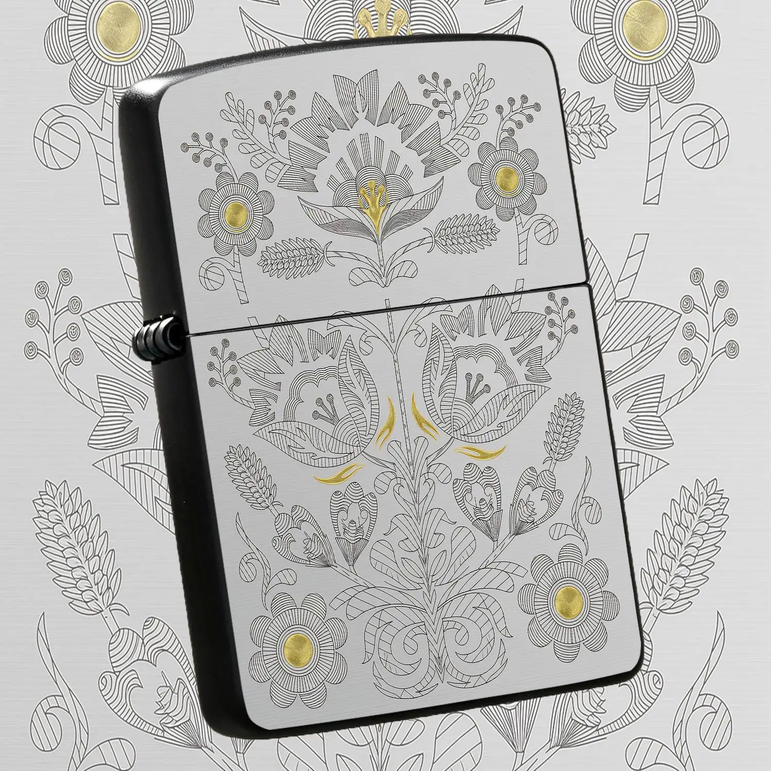 Exquisite Line Art Gilding Floral Pattern Lighter, Symmetrical Retro Folk Art Design, Elegant Stylish Portable Igniter For Daily Use, Parties, Gifting And , Ideal Practical Decorative Present For All Scenario A Humorous And Interesting Ligh
