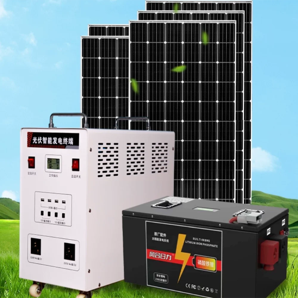 Sistema de generación de energía Solar, hogar 220V, juego completo de paneles fotovoltaicos de alta potencia, generador de batería de litio para exteriores