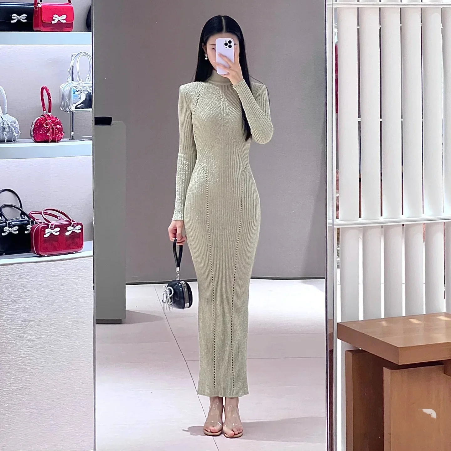 Ele ouro malha gola alta camada base dr oco design longo sve feminino dr versão premium europeu sle