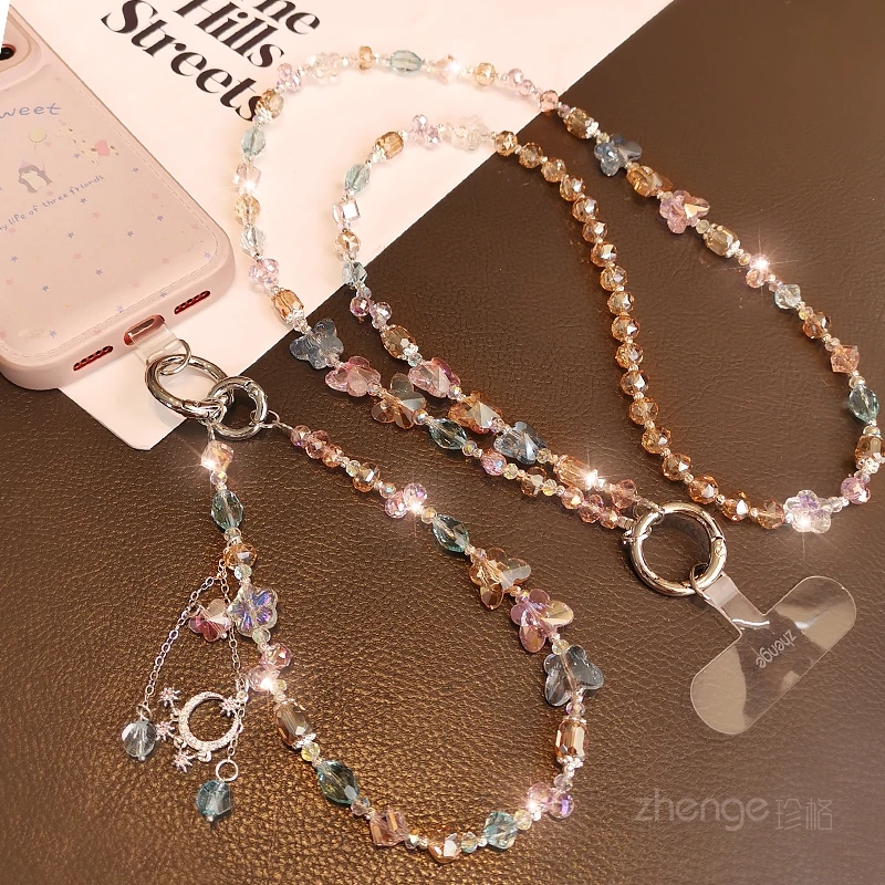 Three in One Butterfly Bead Mobile Phone Strap, Crossbody Wrist Strap, Three Wearing Sparkling Diamond Mobile Phone Chain