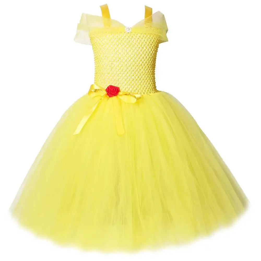 

Платье-пачка для девочек, длинное, желтое, в стиле красавицы и чудовища, на день рождения