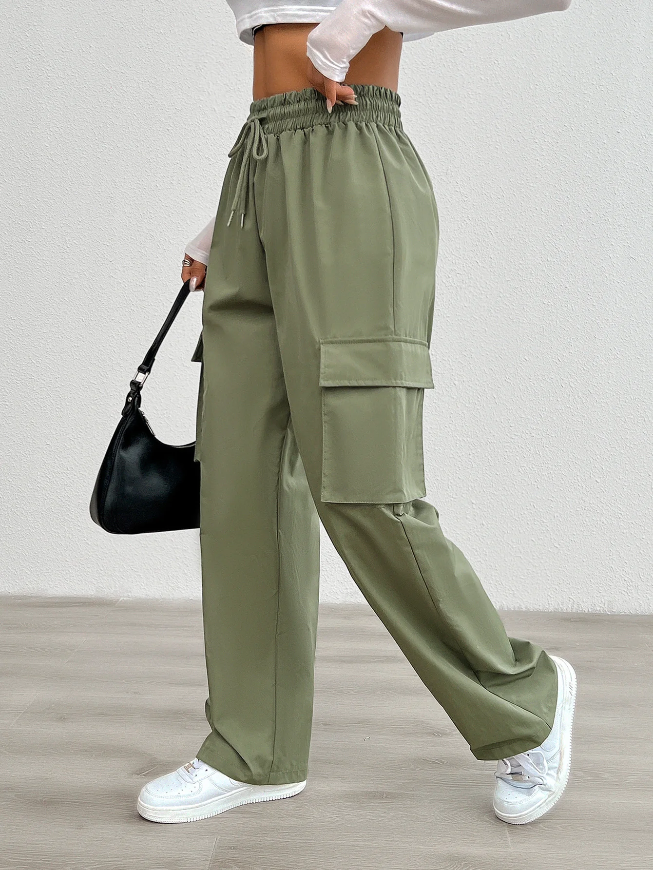 

2024 Women New Overalls Elastic Drawstring Waist Pants Wide Leg Baggy Trousers Y2k Streetwear Oversize Sweatpants With Pocket