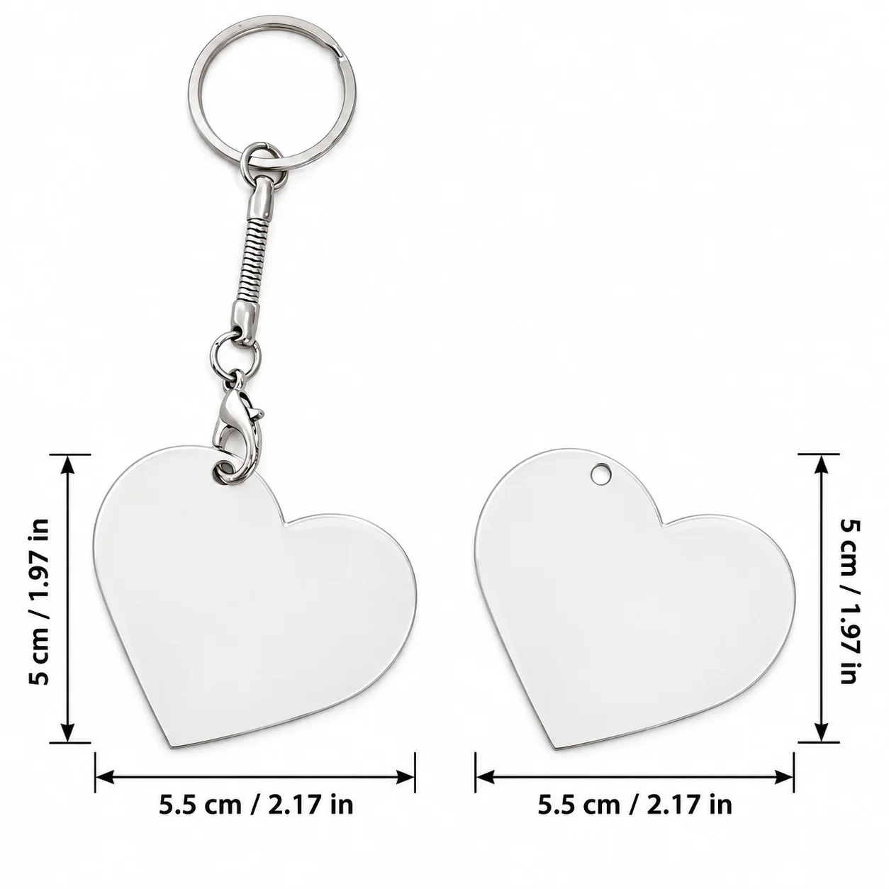 1/10Pcs Heart Sublimation Metal Keychains Blank Heat Transfer Key Rings DIY Photo Craft Ornament with Key Hardware