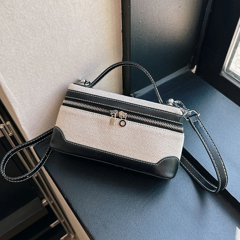 

Vintage Box Shoulder Bag - Women's Canvas Color block Messenger Purse Structured Y2K Retro Square Spliced Carry