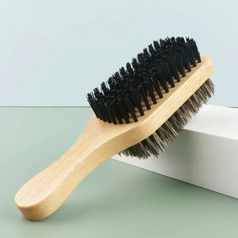 1PC Men Bristle Hair Brush Wooden Wave Brush for Male Beard Hairbrush Dual-purpose Double-sided Beard Brush Barber Styling Tools