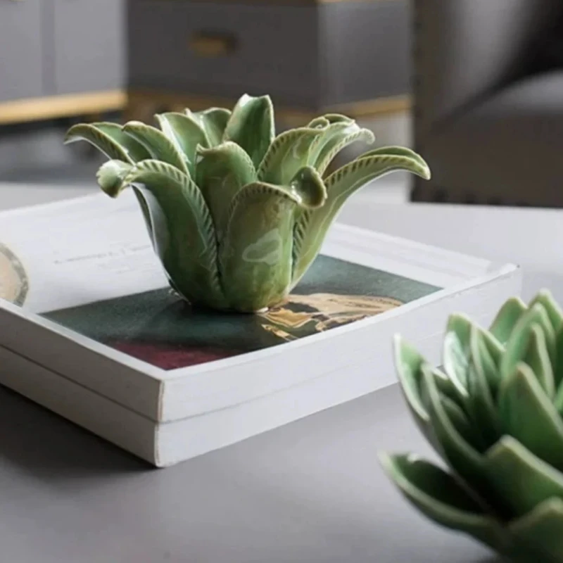 Ceramic Succulent Holder Candle and Plant Ornament Imitation Art Decoration for Living Room and Bedroom Whimsical Home Decor