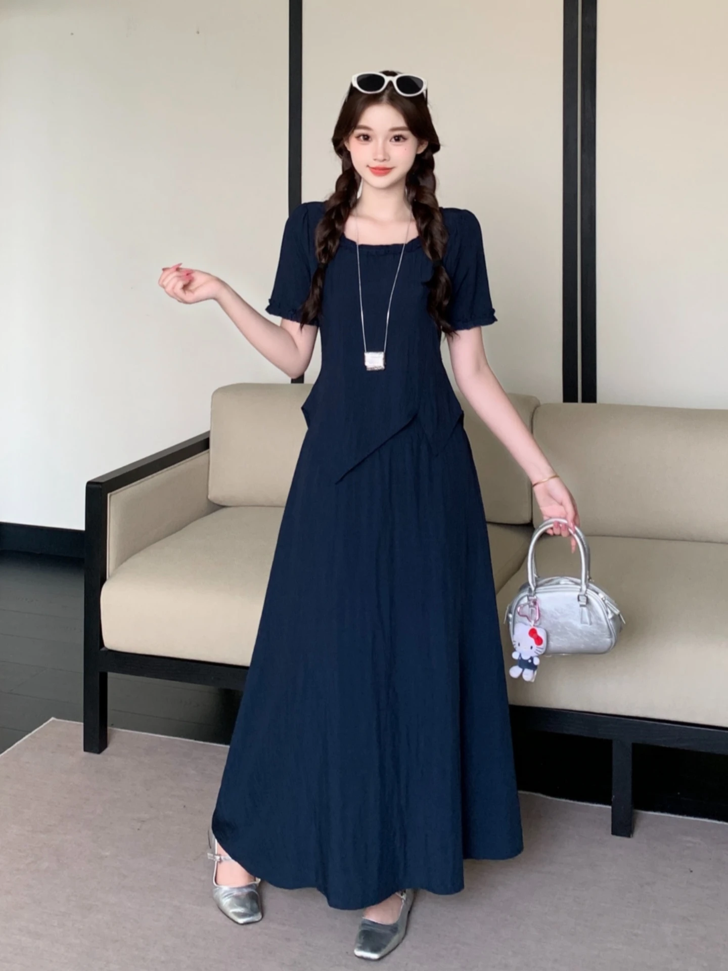 

Ladies Summer plus Size Irregular Short Sleeve Top And Half Skirt Two Piece Set Casual Commute Style High Waist A-Line Skirt