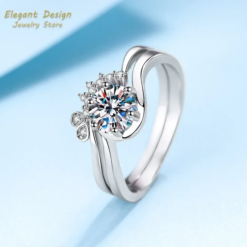 Elegant Bridal Jewelry Luxury Two-piece Set f Rings or Women 0.8ct Moissanite Platinum PT950 Rings Wedding Gift Certificate