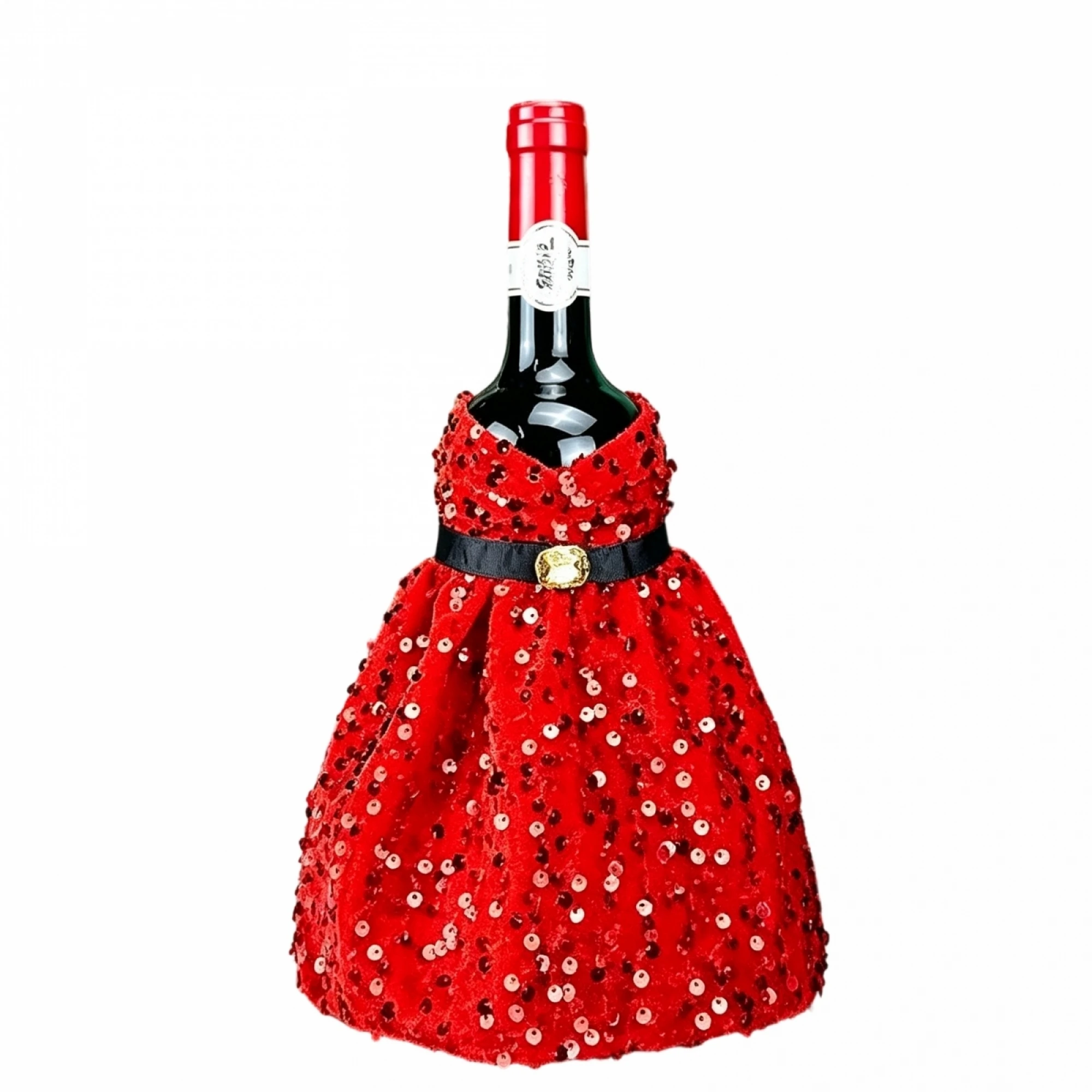 Christmas Wine Bottle Cover Shiny Sequins Dress Dinner Table Decor Present