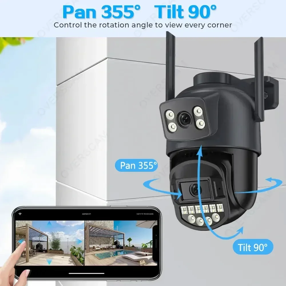 كاميرا IP 10 ميجابكسل واي فاي PTZ عدسة مزدوجة 5K 2.4/5G كاميرا مراقبة خارجية تتبع تلقائي اللون للرؤية الليلية حماية 8 ميجابكسل