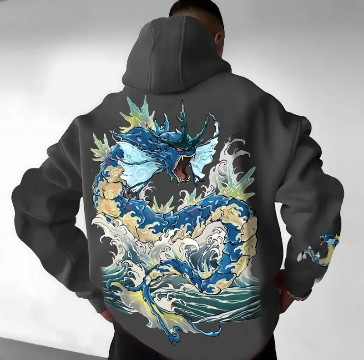 

Толстовка с капюшоном Pokémon, уличная одежда, японский принт дракона, осенне-зимняя мужская и женская повседневная трендовая толстовка с капюшоном
