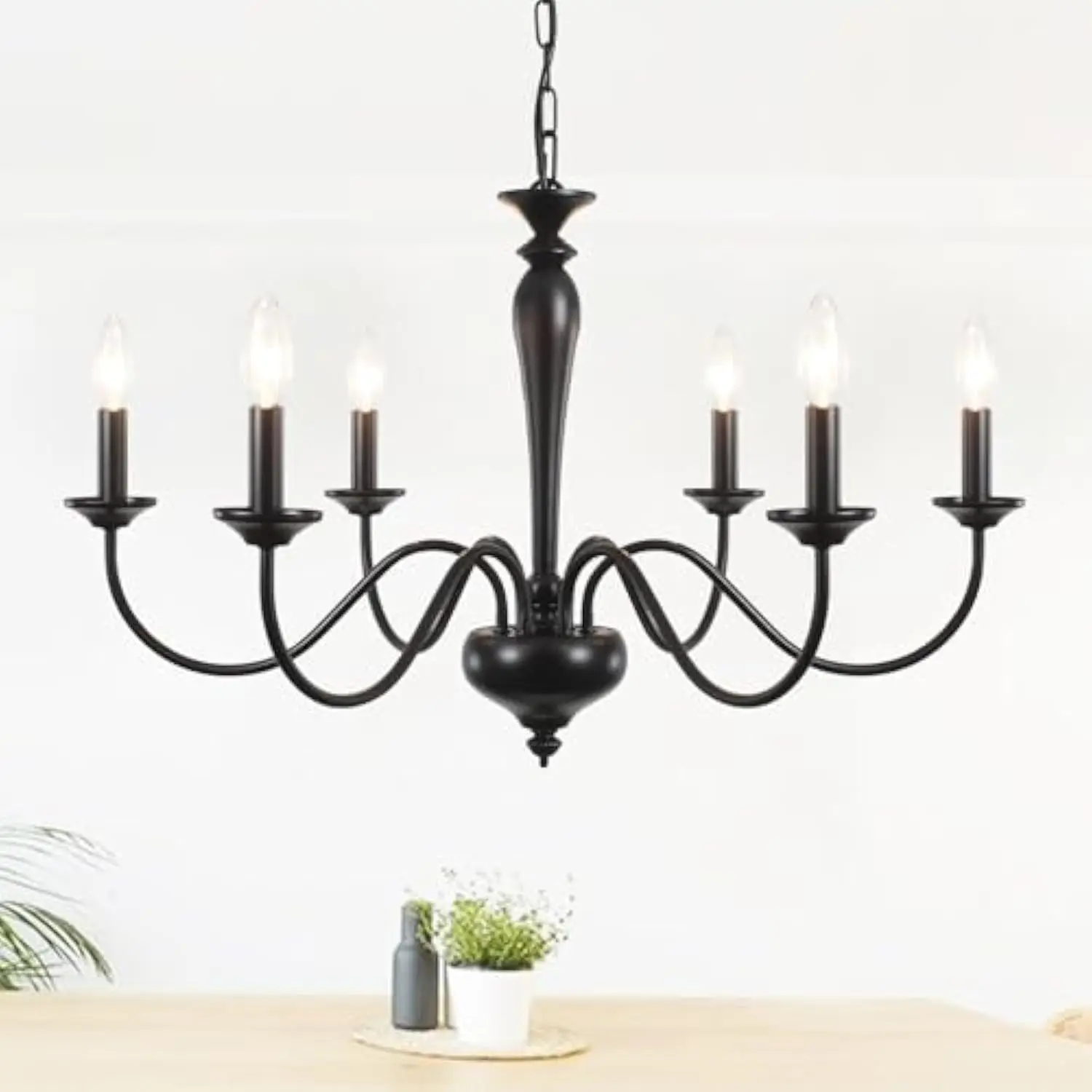 

Farmhouse Chandelier for Dining Room 6 Lights Black Chandeliers Light Fixture Hanging Candle Iron Chandelier for Bedroom Kitche