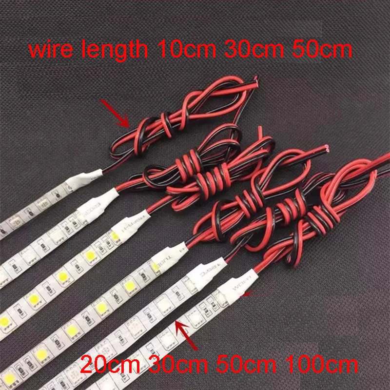 10pcs 12v 24v 20cm 30cm 50cm 1m 5050 LED Strip Flexible Soft Tape Ribbon Car Truck Light 10cm 30cm 50cm Wire IP20 IP65 Red Green