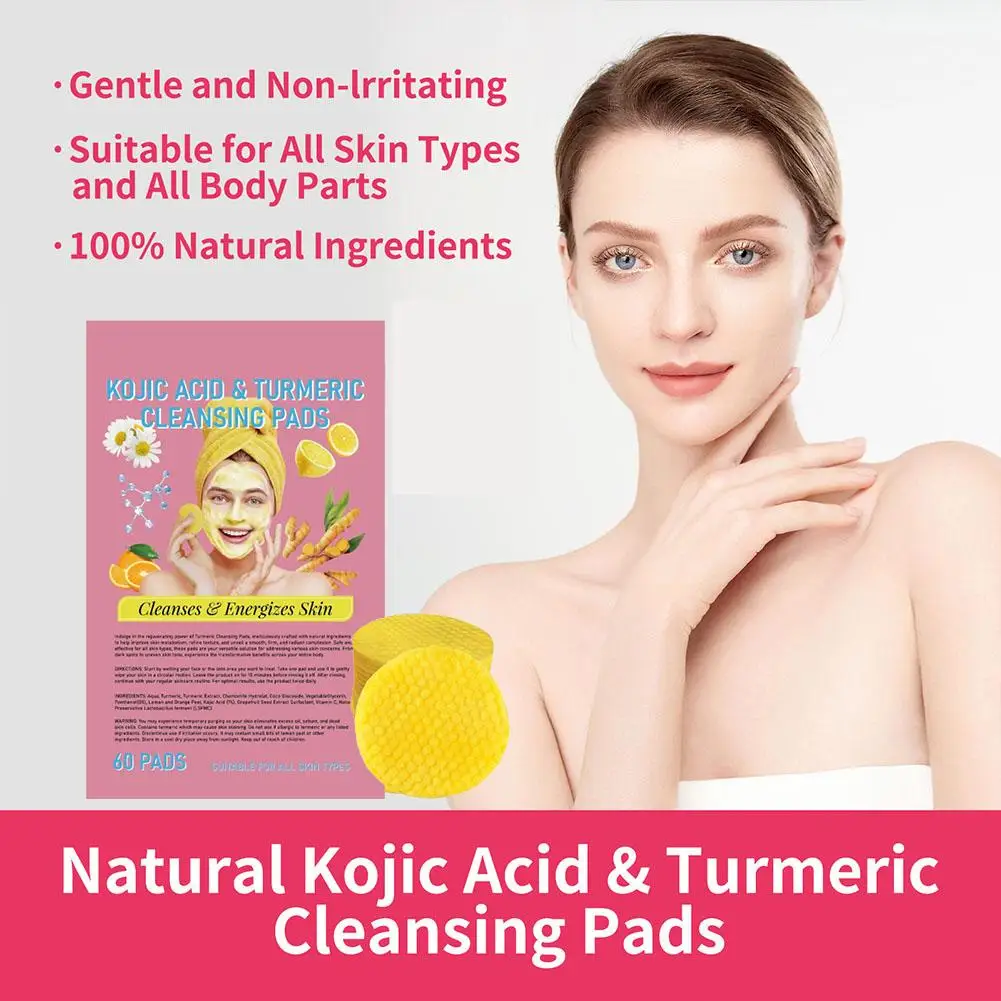 

Kojic Acid Turmeric Cleansing Pads Exfoliating Gentle Products Cleansing Nourishing Spot Lightening Care Facial Skin G6Q1