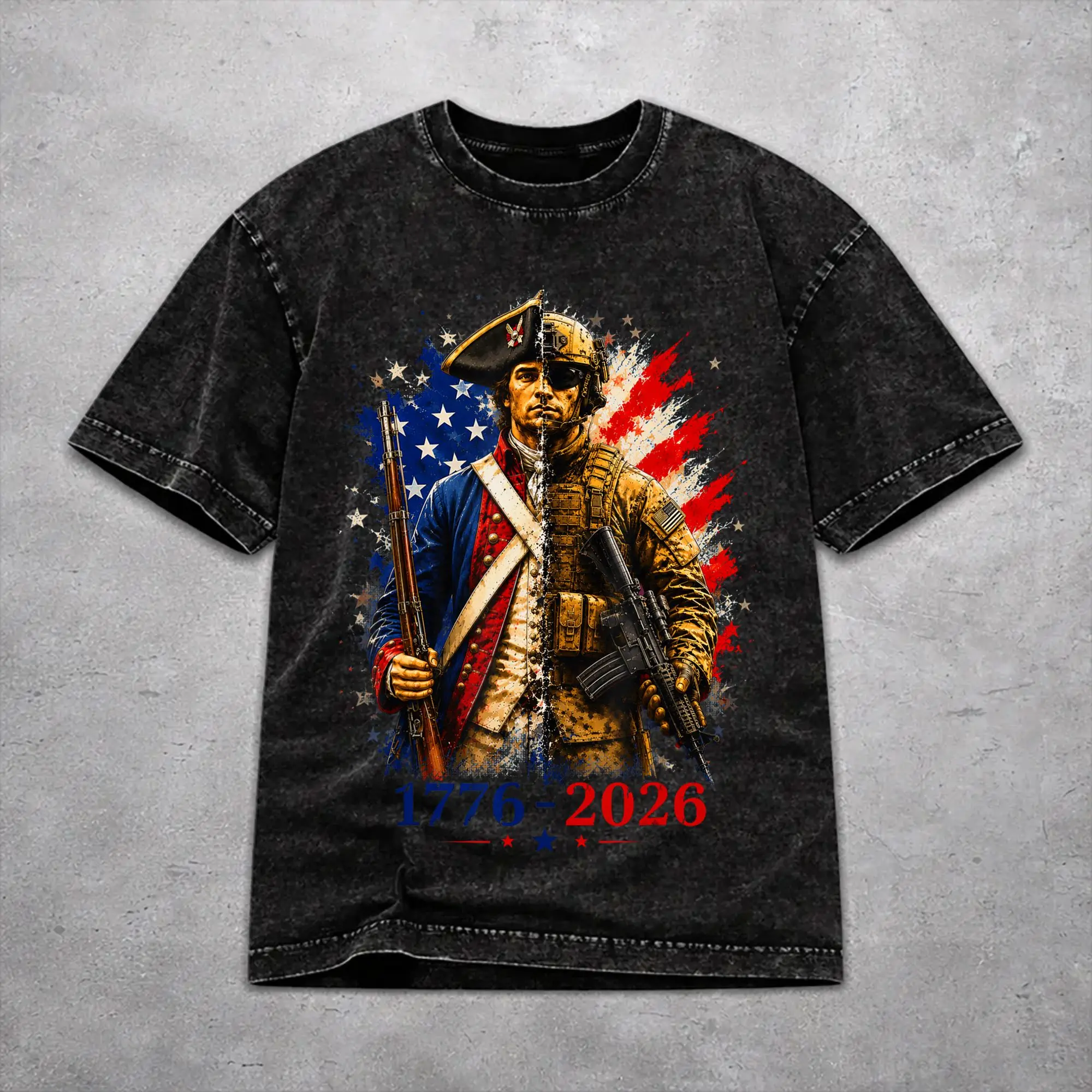 Retro Women Men 1776-2026 Patriotic Soldier Tee Shirt Oversize Washed  T Shirts Outfits
