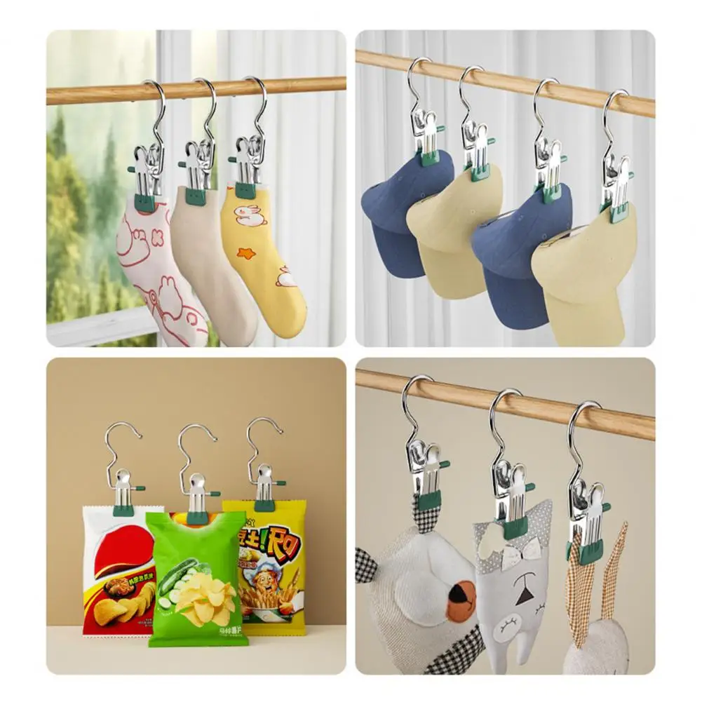 Clip Hook for Traveling Compact Hanger Clip 5pcs Stainless Steel Clothes Drying Clips with Hooks Multifunctional Rubber-coated