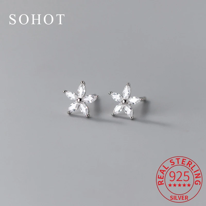 

Real 925 Sterling Silver Colourful Flower Zircon Mini Stud Earrings For Charm Women Party Fine Jewelry Minimalist Accessories