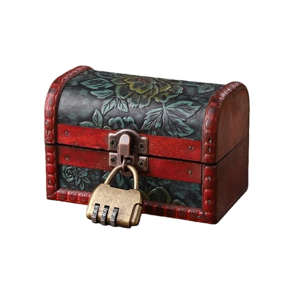 

Antique Flower Treasure Chest Vintage Wooden Storage Box Metal Lock Decorative Jewelry Box Packaging Box
